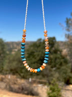 Carnelian & Apatite Gemstone Necklace, Sterling Silver Magnetic Closure, Bold Boho Eclectic Style