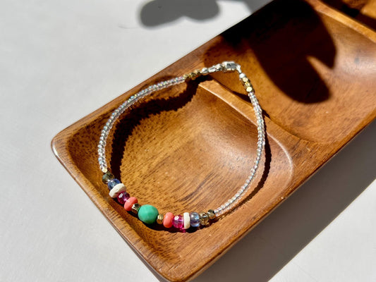 Dainty Colorful Beaded Bracelet Sterling Silver Magnetic Clasp Closure
