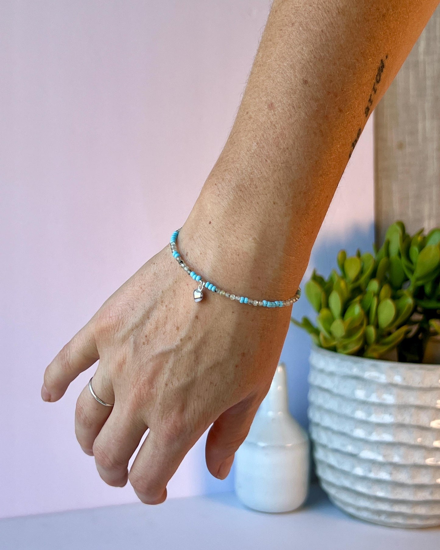 Boho Gemstone Beaded Bracelet Sterling Silver Magnetic Clasp Casual Minimalist Fine Jewelry Gift