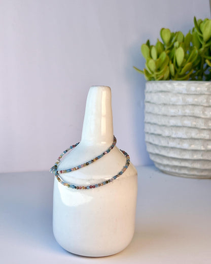 Dainty Tourmaline & Aquamarine Gemstone Necklace, Sterling Silver Magnetic Closure Clasp, Handcrafted Fine jewelry Gift