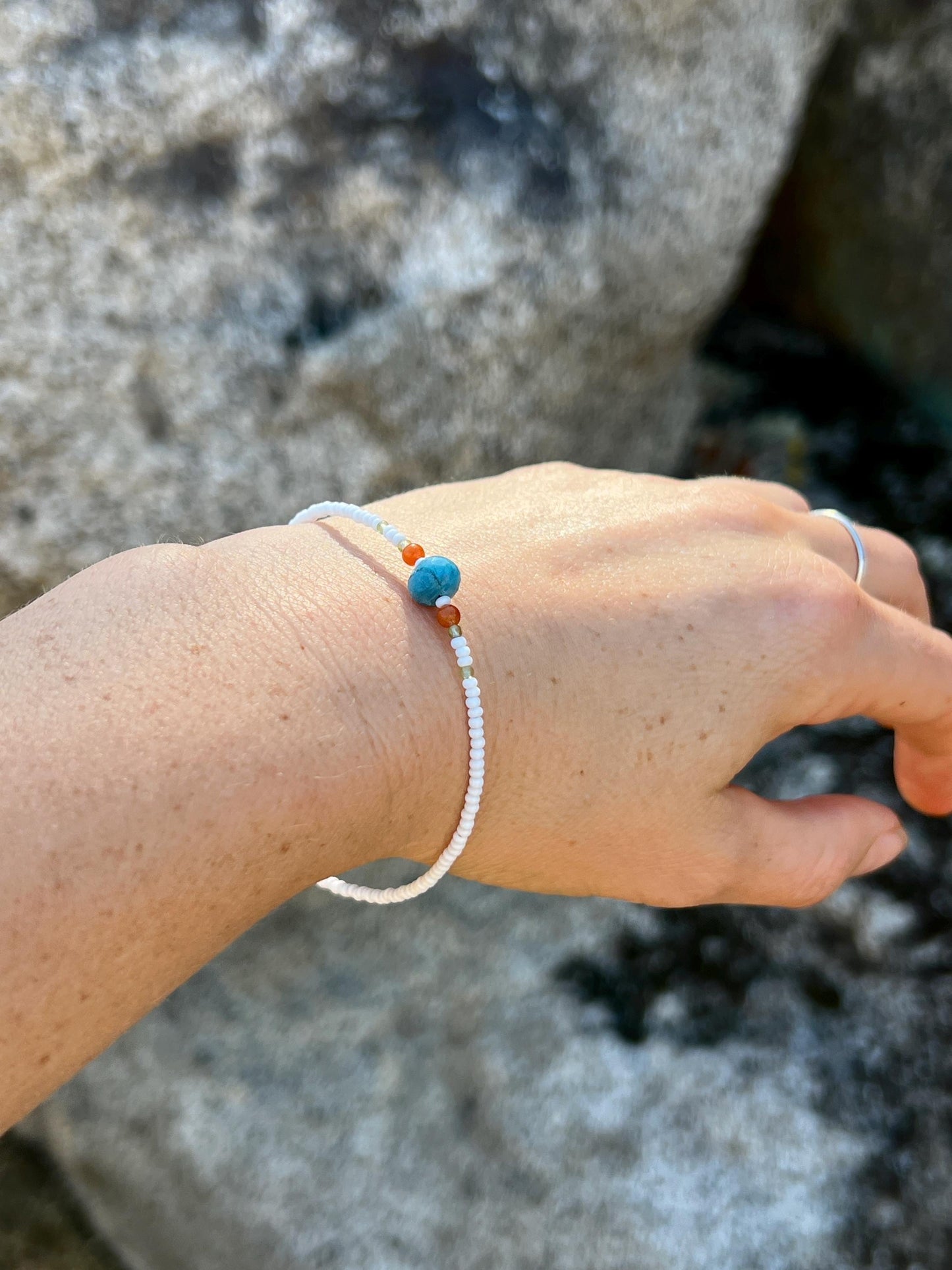 Seed Bead & Gemstone Bracelet, Sterling Silver Magnetic Clasp, Minimalist Boho Style