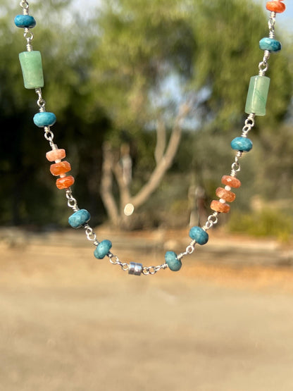 Gemstone & Sterling Silver Necklace, Handcrafted Boho Chunky Choker, Magnetic Clasp Closure