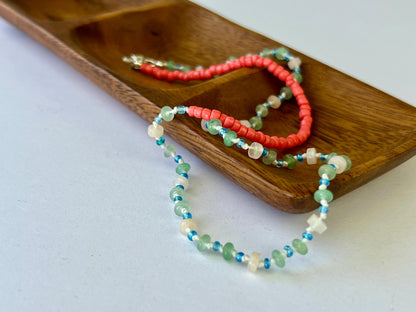 Hand Knotted Beaded Choker Necklace Sterling Silver Magnetic Closure Clasp Minimalist Boho Style Jewelry