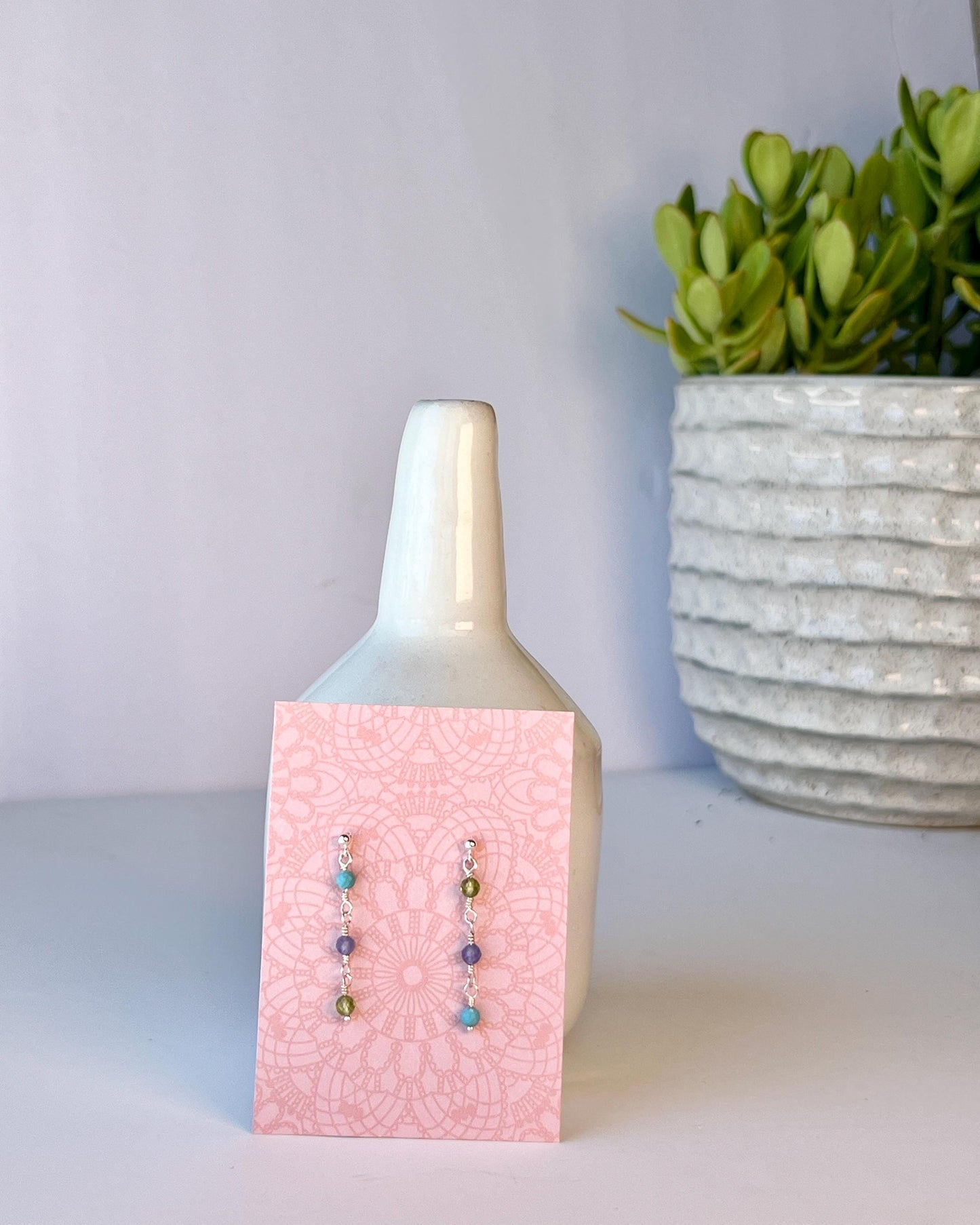 Mixed Gemstone Sterling Silver Earring Set Colorful Minimalist Boho Style