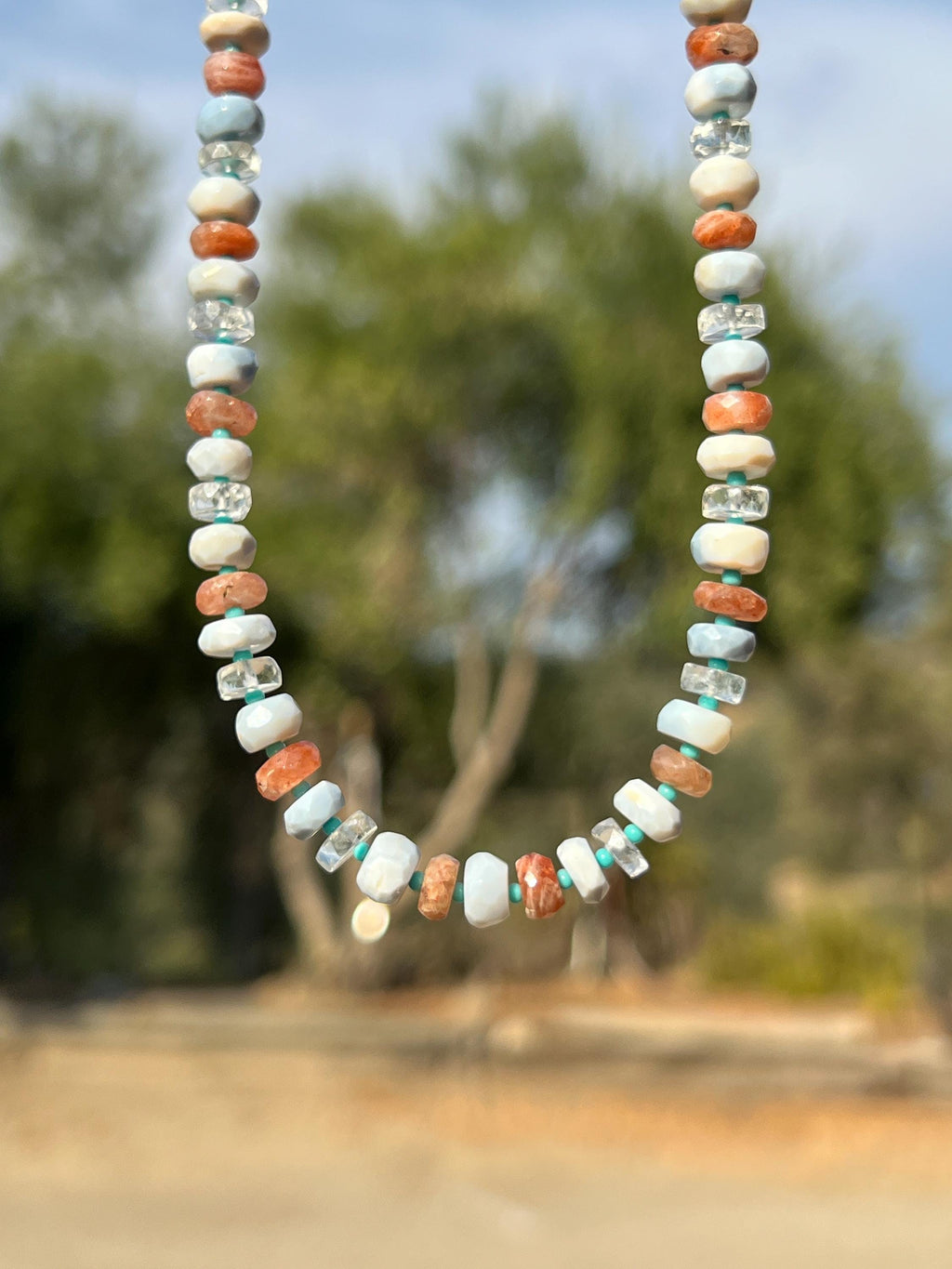 Sunstone, Aquamarine & Peruvian Opal Gemstone Necklace.