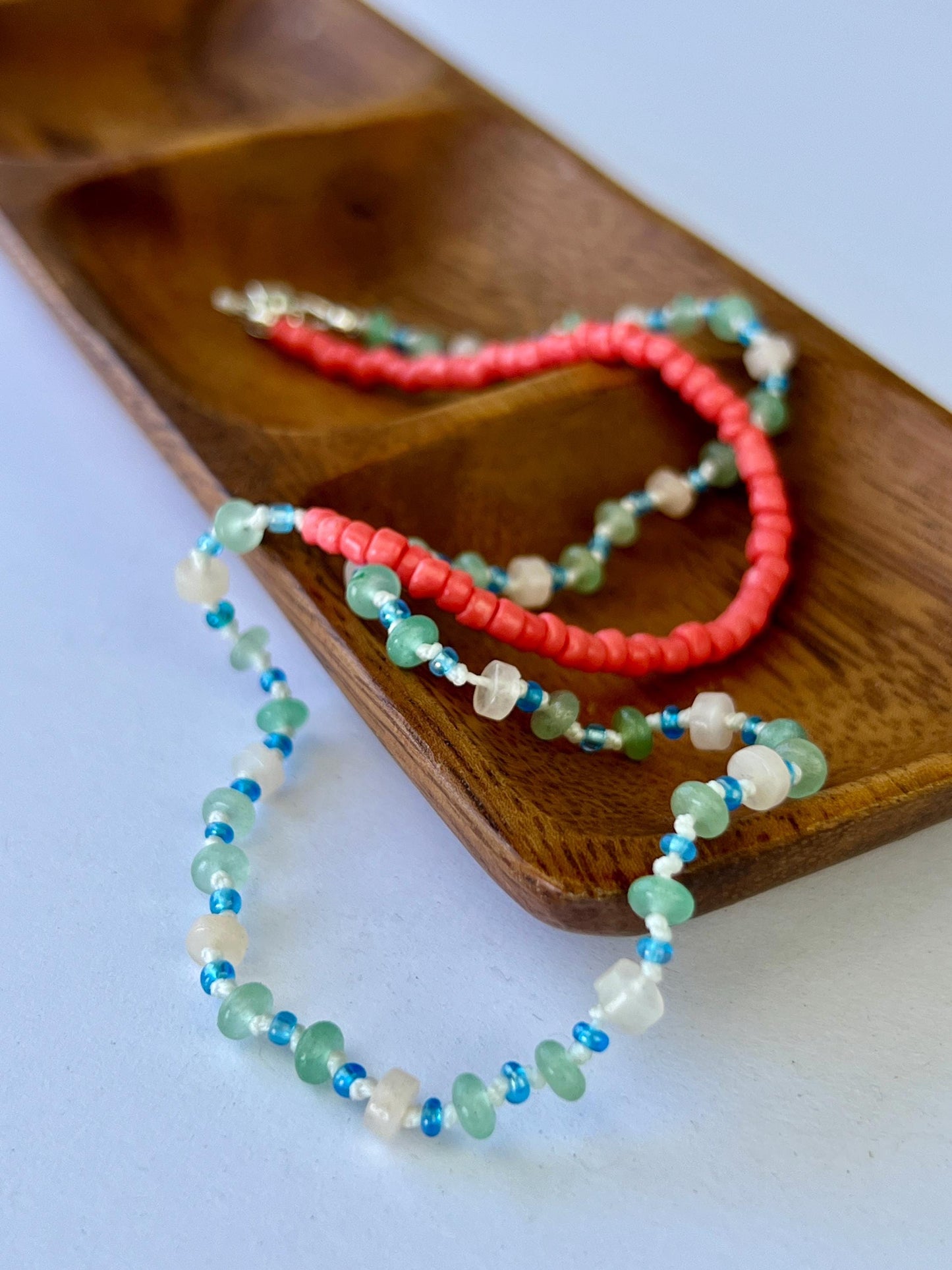 Hand Knotted Beaded Choker Necklace Sterling Silver Magnetic Closure Clasp Minimalist Boho Style Jewelry