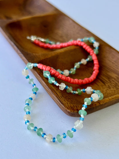 Hand Knotted Beaded Choker Necklace Sterling Silver Magnetic Closure Clasp Minimalist Boho Style Jewelry