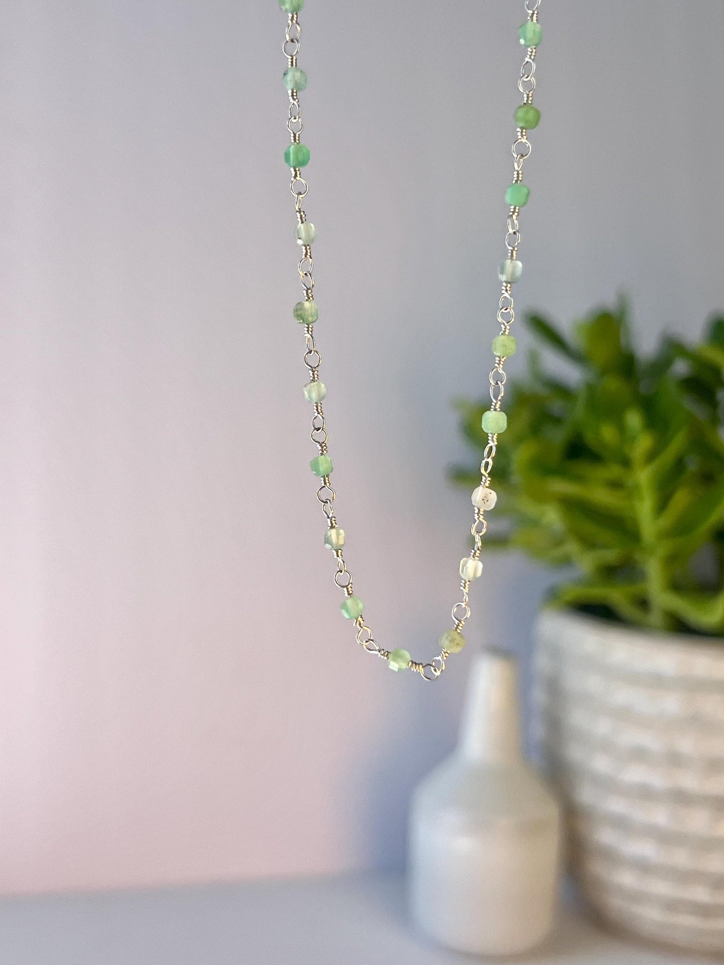 Chrysoprase & Sterling Silver Necklace: Boho Gemstone, Magnetic Clasp