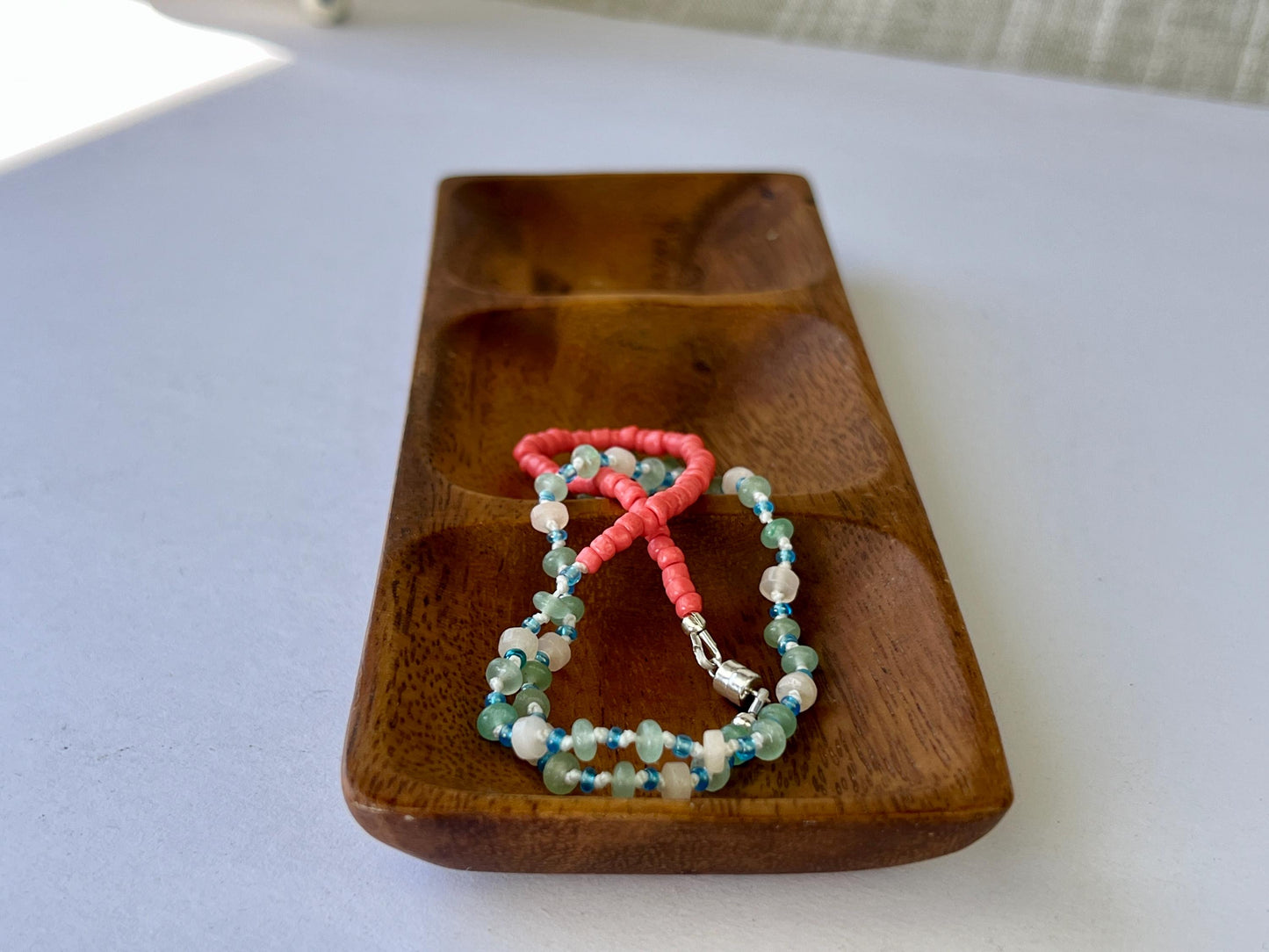 Hand Knotted Beaded Choker Necklace Sterling Silver Magnetic Closure Clasp Minimalist Boho Style Jewelry