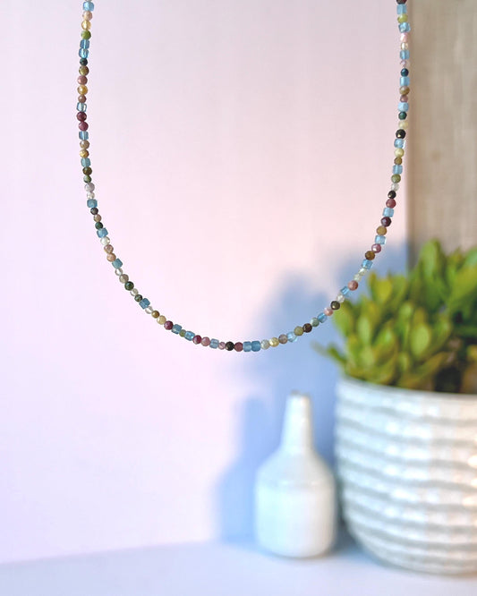 Dainty Tourmaline & Aquamarine Gemstone Necklace, Sterling Silver Magnetic Closure Clasp, Handcrafted Fine jewelry Gift