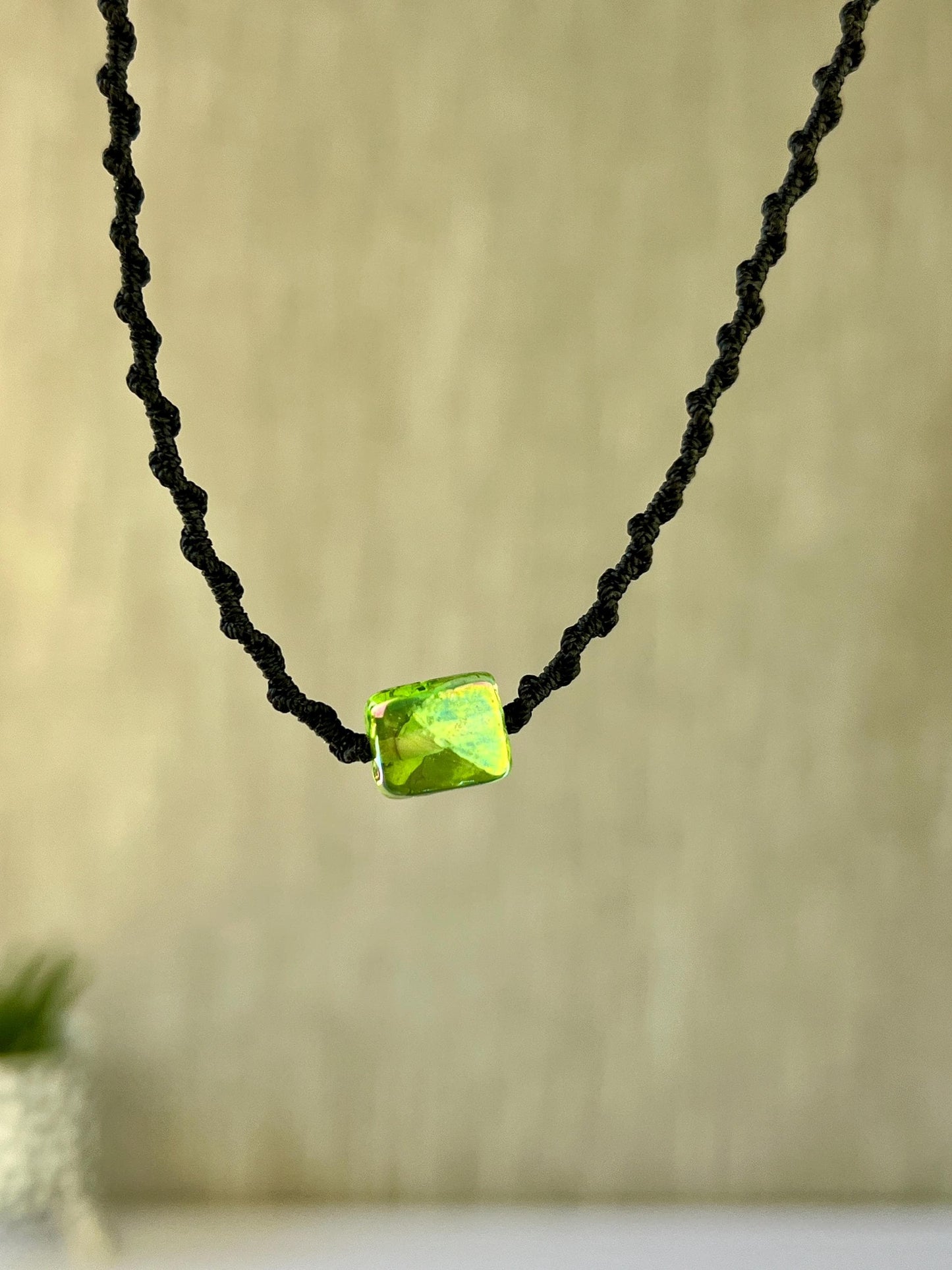 Hand Knotted Glass Bead Choker Necklace Sterling Silver Magnetic Closure Minimalist Jewlery Boho Style