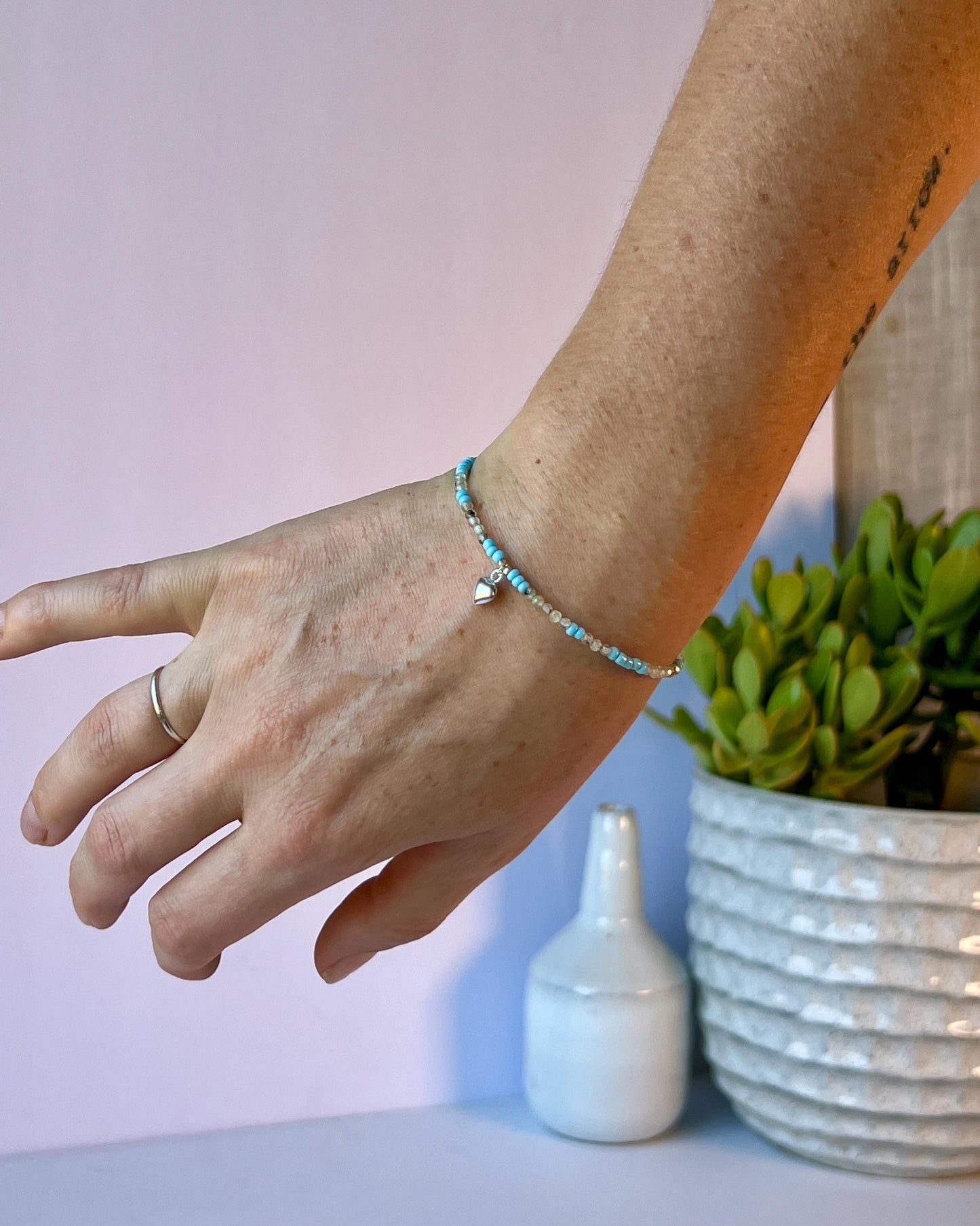 Boho Gemstone Beaded Bracelet Sterling Silver Magnetic Clasp Casual Minimalist Fine Jewelry Gift