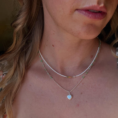 Delicate Gemstone Necklace, Seed Bead Choker, Sterling Silver Magnetic Closure, Minimalist Boho Style Jewelry