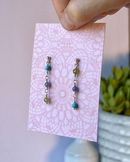 Mixed Gemstone Sterling Silver Earring Set Colorful Minimalist Boho Style