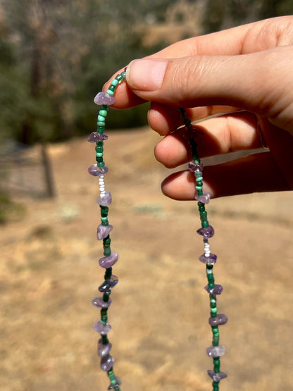 Amethyst Gemstone Necklace, Sterling Silver Magnetic Clasp, Eclectic Boho Jewelry