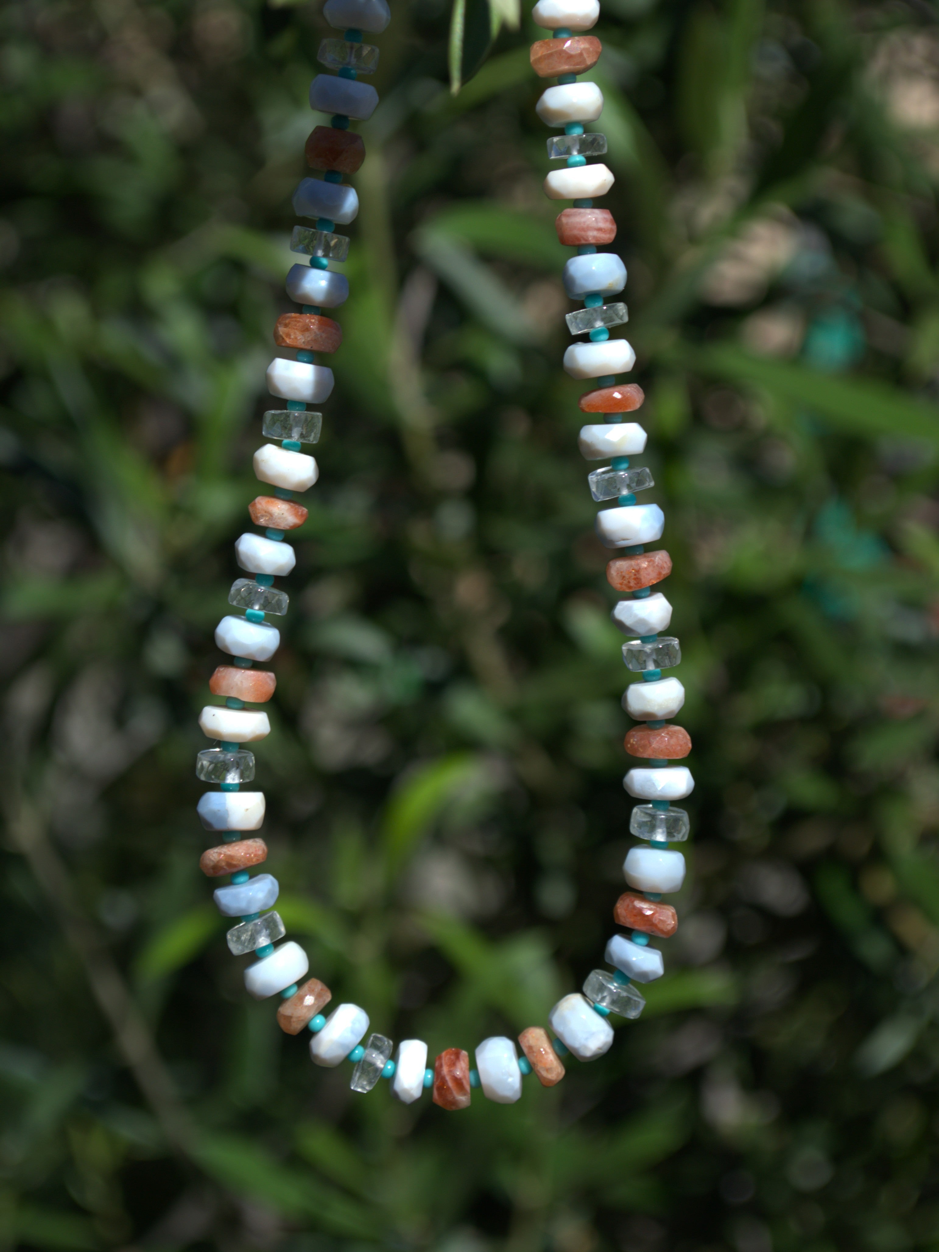 Sunstone, Aquamarine & Peruvian Opal Gemstone Necklace.
